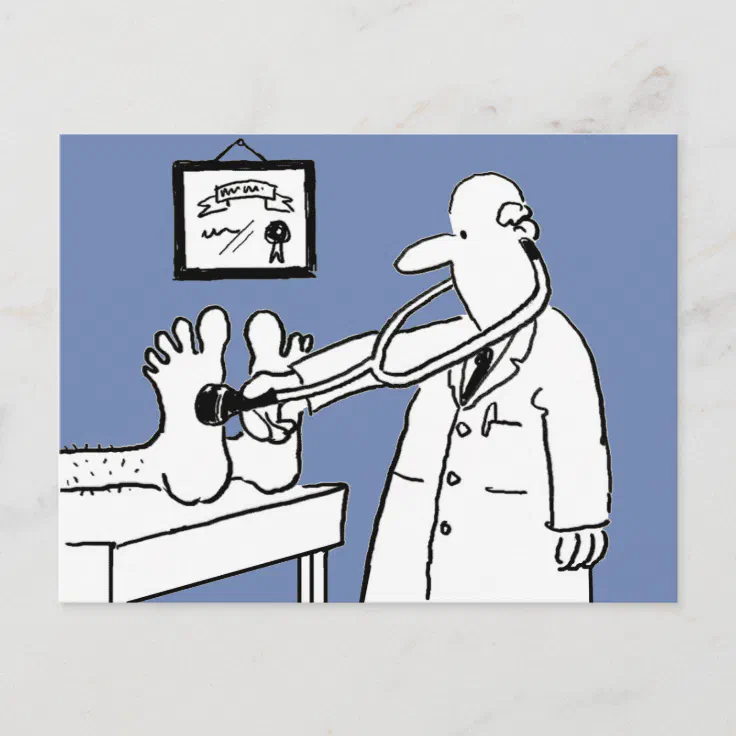 Funny Cartoon Doctor Using Stethoscope on Patient Postcard | Zazzle
