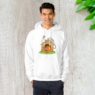Funny Cartoon Dog Cat and Chicken on Doghouse  Hoodie