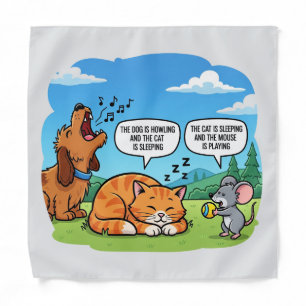 Funny Cartoon Dog, Cat, and Mouse Bandana