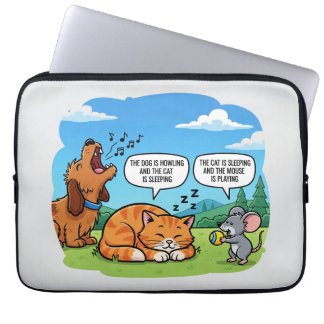 Funny Cartoon Dog, Cat, and Mouse Laptop Sleeve