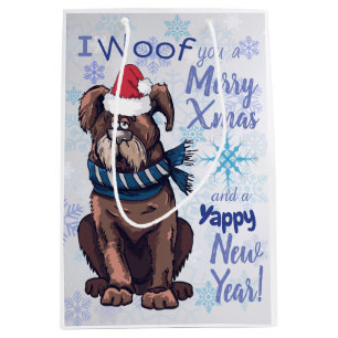 Funny Cartoon Dog Christmas Greetings Medium Gift Bag