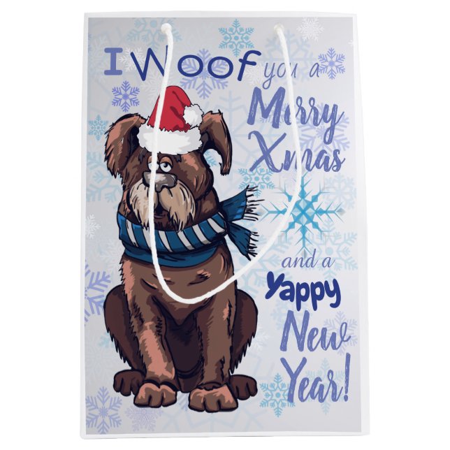 Funny Cartoon Dog Christmas Greetings Medium Gift Bag (Front)