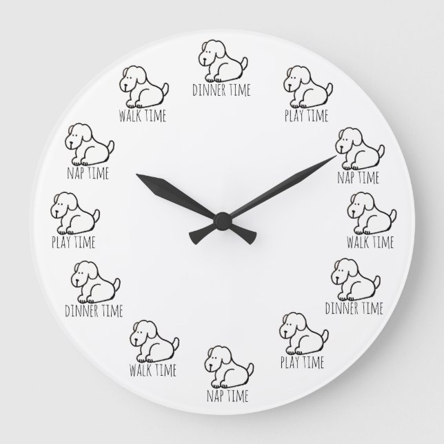 Funny Cartoon Dog Dinner Play Walk Nap Time Clock (Front)