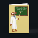 Funny Cartoon Dog in Lab Coat Birthday Card<br><div class="desc">This cute birthday card features a retro style cartoon graphic of a dog dressed in a lab coat in front of a chalkboard. If you like corny humor, then you'll appreciate the funny message on this card. On the front it reads: WHY ARE BIRTHDAYS GOOD FOR YOUR HEALTH? Inside it...</div>