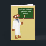 Funny Cartoon Dog in Lab Coat Birthday Card<br><div class="desc">This cute birthday card features a retro style cartoon graphic of a dog dressed in a lab coat in front of a chalkboard. If you like corny humor, then you'll appreciate the funny message on this card. On the front it reads: WHY ARE BIRTHDAYS GOOD FOR YOUR HEALTH? Inside it...</div>