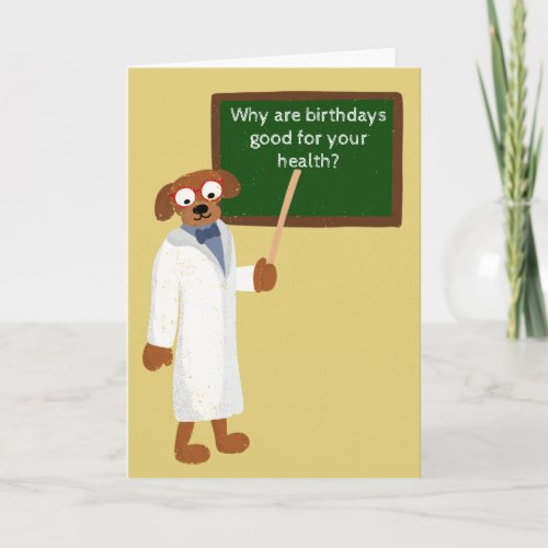 Funny Cartoon Dog in Lab Coat Birthday Card