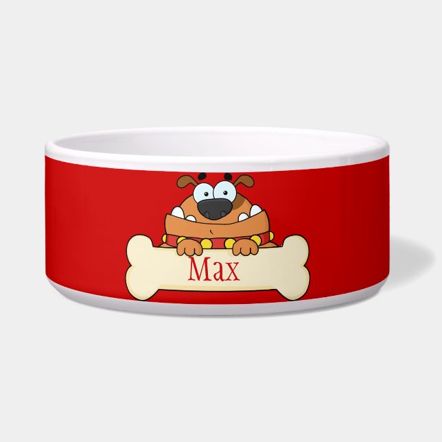 Funny Cartoon Dog Personalized Pet Bowl (Front)