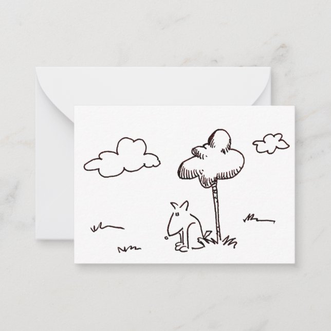 Funny Cartoon Dog Under Tree Drawing Note Card (Front)