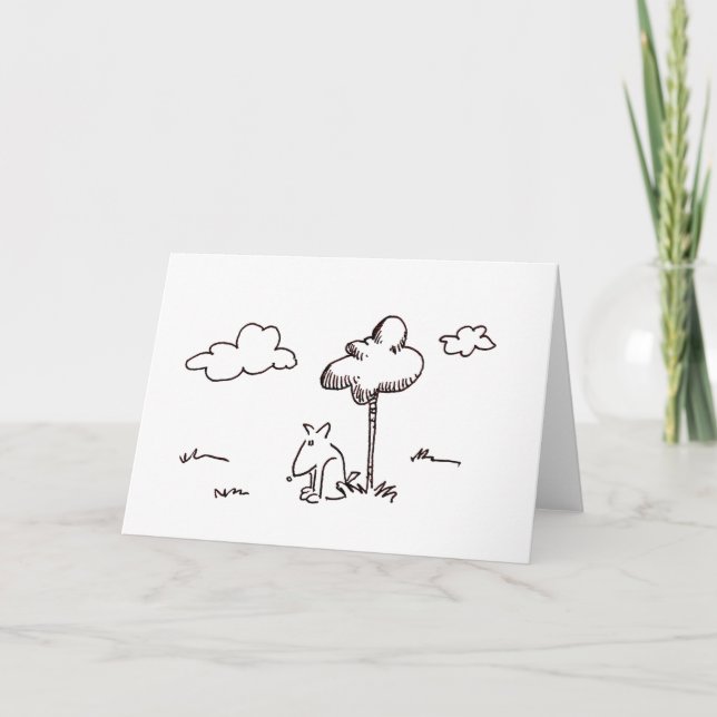 Funny Cartoon Dog Under Tree Line Drawing Card (Front)