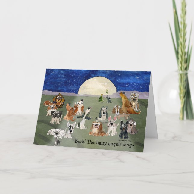 Funny Cartoon Dogs Moon Holiday Card (Front)