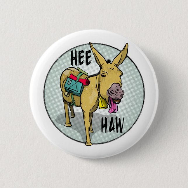 FUNNY CARTOON DONKEY HEE HAW BUTTON (Front)