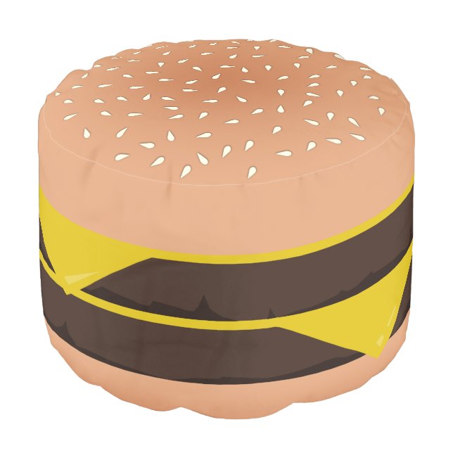 Funny Cartoon Double Cheeseburger Pouf (Angled Front)