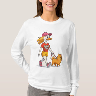 Funny Cartoon Duck Walking Dog T-Shirt – Cute Wome