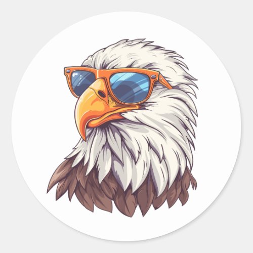 Funny cartoon eagle with sunglasses  classic round sticker