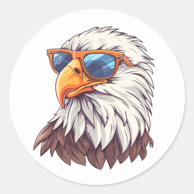 Funny cartoon eagle with sunglasses  classic round sticker (Front)