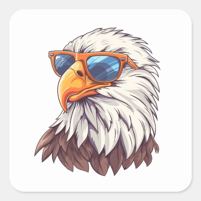 Funny cartoon eagle with sunglasses  square sticker (Front)