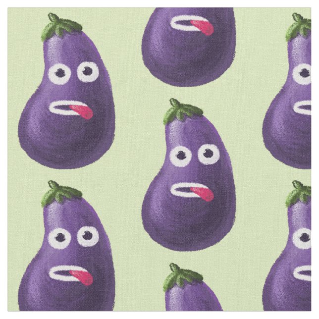 Funny Cartoon Eggplant Pattern Fabric (Close Up)
