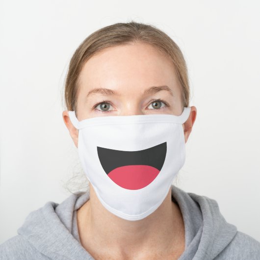 Funny Cartoon Emoticons Smiling Grinning Big Mouth White Cotton Face Mask (Worn)