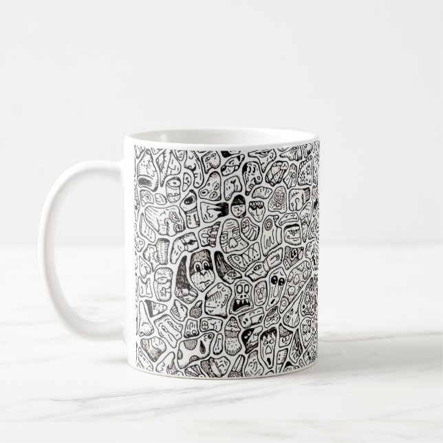 Funny Cartoon Faces Drawing Coffee Mug (Left)