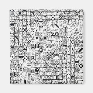 Funny Cartoon Faces Squares Magnet