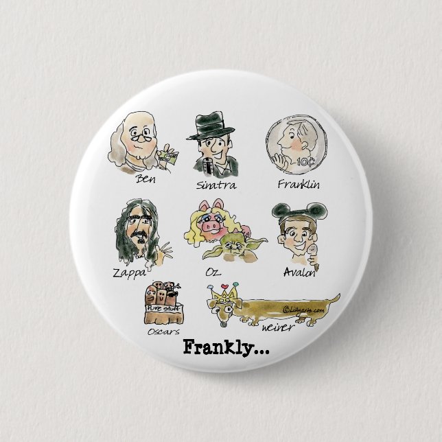 Funny Cartoon Famous Franks Round Lapel Pin (Front)