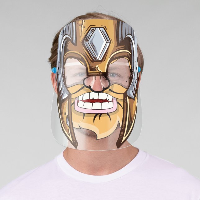 Funny Cartoon Fierce Viking Costume Face Shield (Insitu)