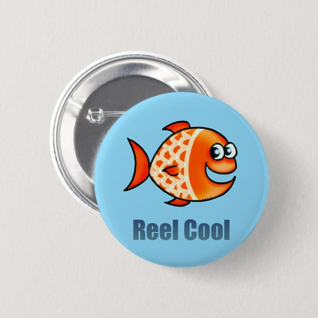 Funny Cartoon Fish Ocean Pun Button (Front & Back)