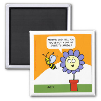 Funny Cartoon Flower and Bee with Insects Appeal Magnet