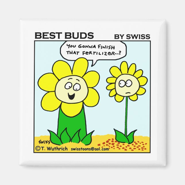 Funny Cartoon Flower Hungry For More Fertilizer Magnet (Front)
