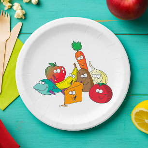 Funny Cartoon Food Group Friends Characters Paper Plates