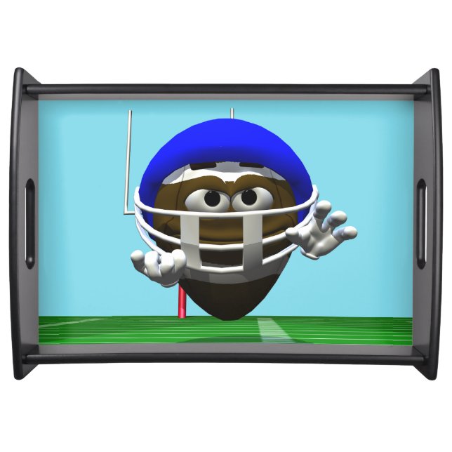 Funny Cartoon Football in a Helmet Serving Tray (Front)