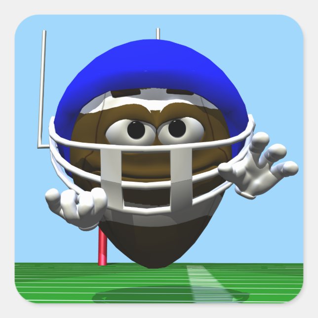 Funny Cartoon Football in a Helmet Square Sticker (Front)