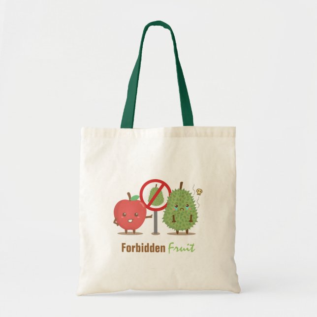 Funny Cartoon, Forbidden Fruit, Apple and Durian Tote Bag (Front)