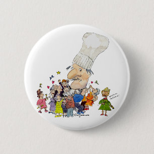 Funny Cartoon French Chef Button