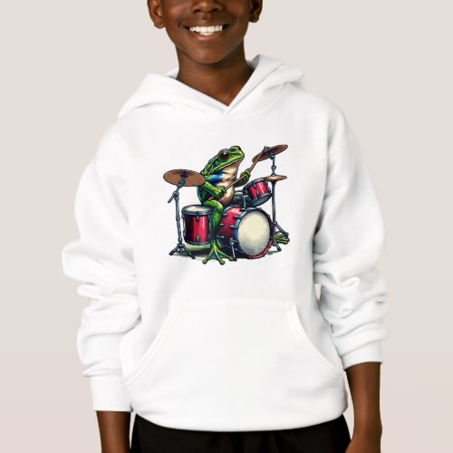 Funny Cartoon Frog Playing the Drums Hoodie