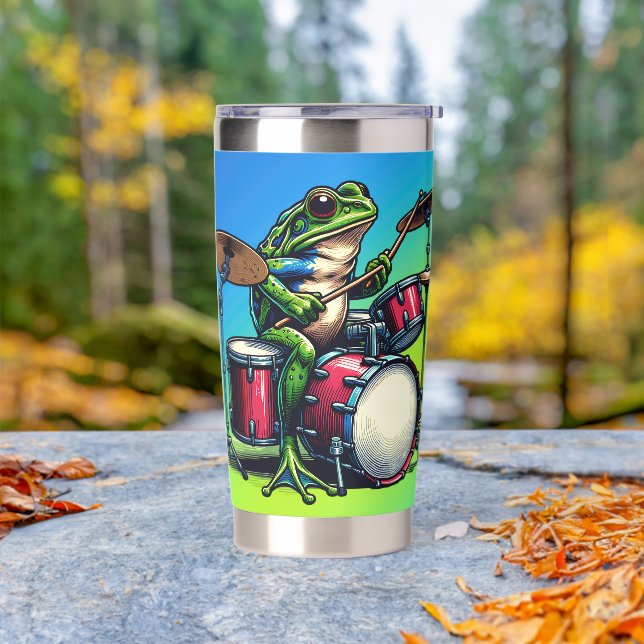 Funny Cartoon Frog Playing the Drums Insulated Tumbler (Outdoor)