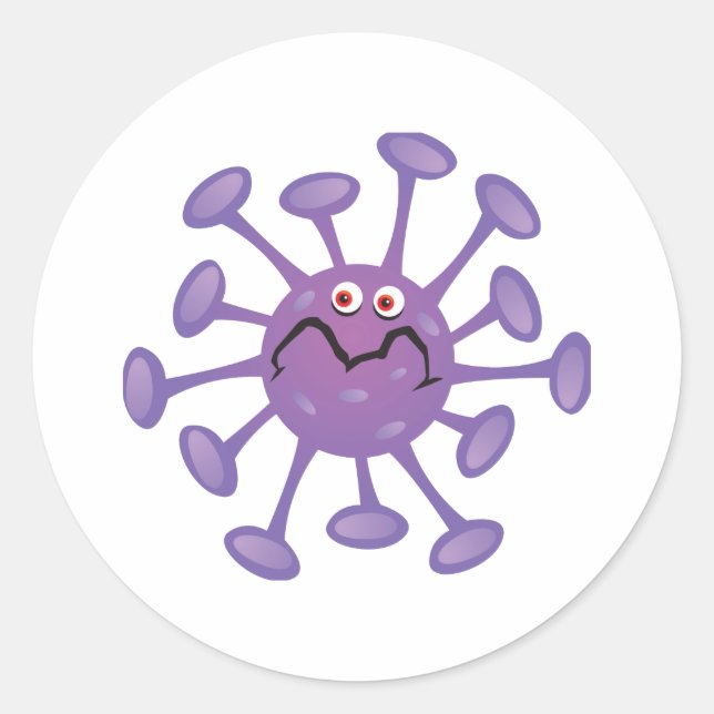 Funny Cartoon Germ Bacteria Classic Round Sticker (Front)