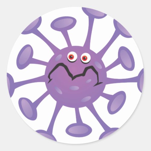 Funny Cartoon Germ Bacteria Classic Round Sticker