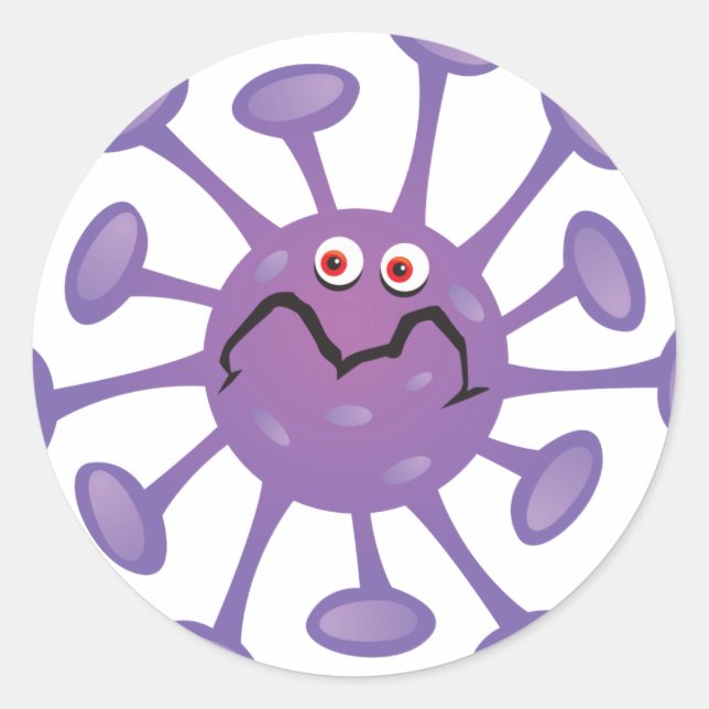 Funny Cartoon Germ Bacteria Classic Round Sticker (Front)