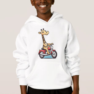 Funny Cartoon Giraffe Riding A Motorbike, Hoodie