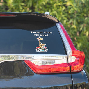 Funny Cartoon Giraffe Riding A Motorbike, Sticker