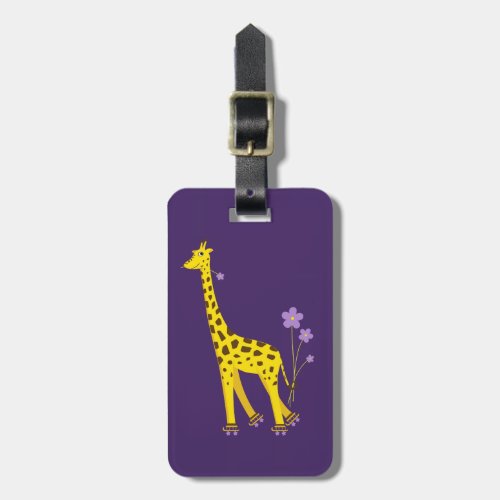 Funny Cartoon Giraffe Roller Skating Personalized Luggage Tag