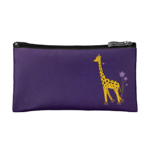 Funny Cartoon Giraffe Roller Skating Purple Makeup Bag