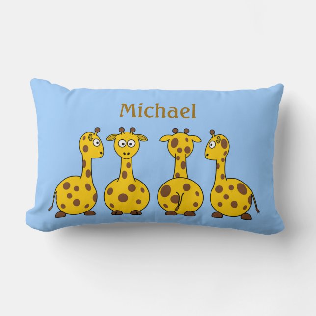 Funny Cartoon Giraffes on Blue Children's Custom Lumbar Pillow (Front)