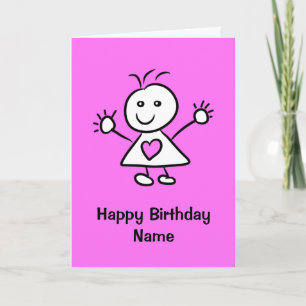 Funny Cartoon Girl Pink Purple Birthday Card