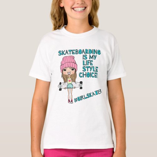 Funny Cartoon Girl Skater T_shirt  Skateboarding