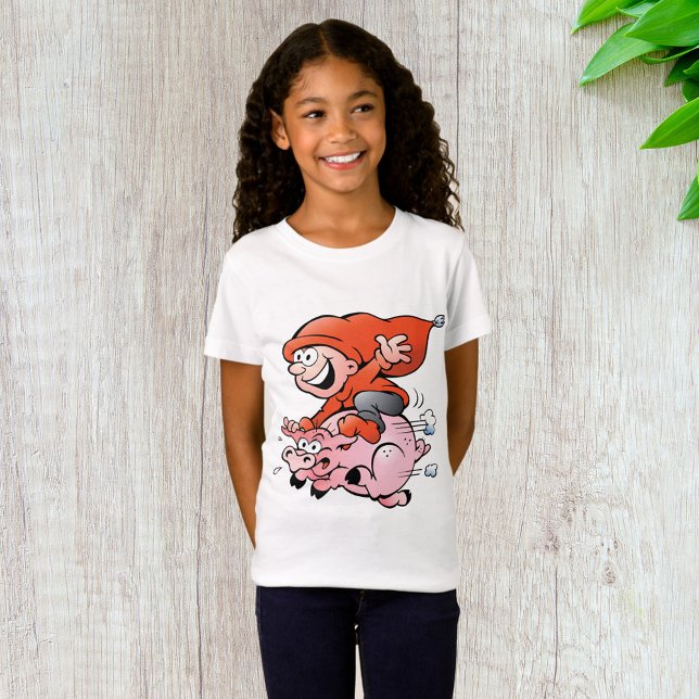 Funny Cartoon Gnome Riding Flying Pig T-Shirt (Creator Uploaded)