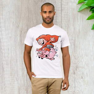 Funny Cartoon Gnome Riding Flying Pig T-Shirt