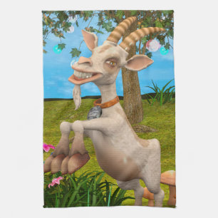 Funny Cartoon Goat Garden Animal Art Kitchen Towel