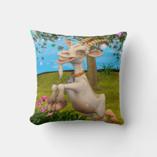 Funny Cartoon Goat Garden Animal Art Throw Pillow